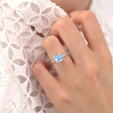 LIVELY - Chatham® Cushion Aqua Spinel 950 Platinum Petite Hidden Halo Pavé Shoulder Set Ring