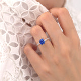 LIVELY - Chatham® Cushion Blue Sapphire 950 Platinum Petite Hidden Halo Pavé Shoulder Set Ring