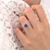 LIVELY - Chatham® Cushion Blue Sapphire 18k Yellow Gold Petite Hidden Halo Pavé Shoulder Set Ring