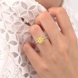 LIVELY - Chatham® Cushion Yellow Sapphire 18k Yellow Gold Petite Hidden Halo Pavé Shoulder Set Ring