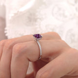 LIVELY - Chatham® Cushion Alexandrite 950 Platinum Petite Hidden Halo Pavé Shoulder Set Ring