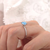 LIVELY - Chatham® Cushion Aqua Spinel 950 Platinum Petite Hidden Halo Pavé Shoulder Set Ring
