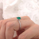 LIVELY - Chatham® Cushion Emerald 18k White Gold Petite Hidden Halo Pavé Shoulder Set Ring