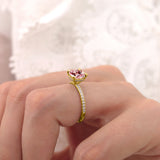 LIVELY - Chatham® Cushion Champagne Sapphire 18k Yellow Gold Petite Hidden Halo Pavé Shoulder Set Ring