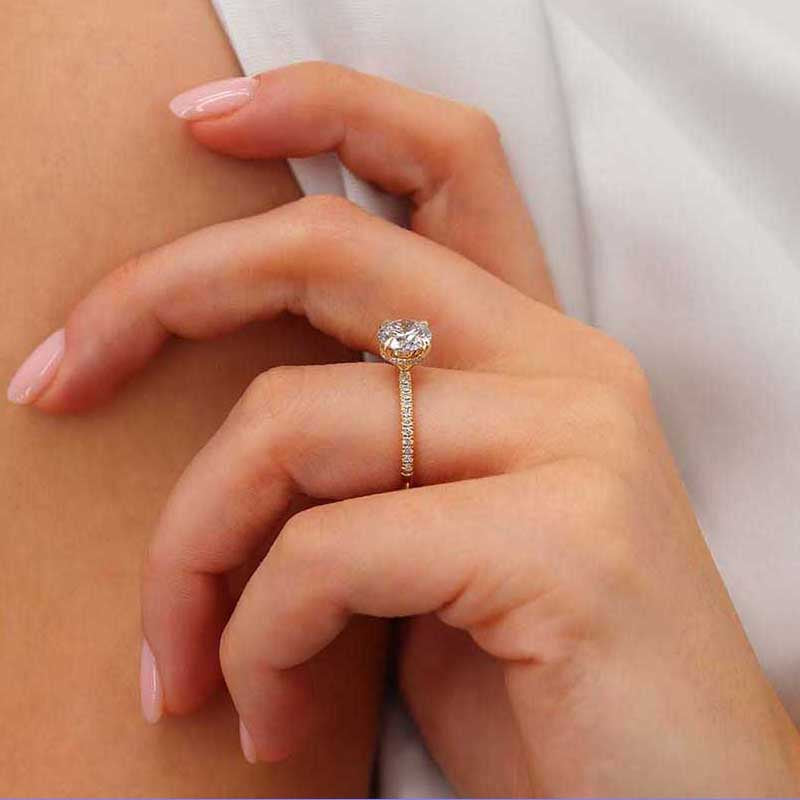 Lively Round Moissanite Diamond 18k Yellow Gold Petite Hidden