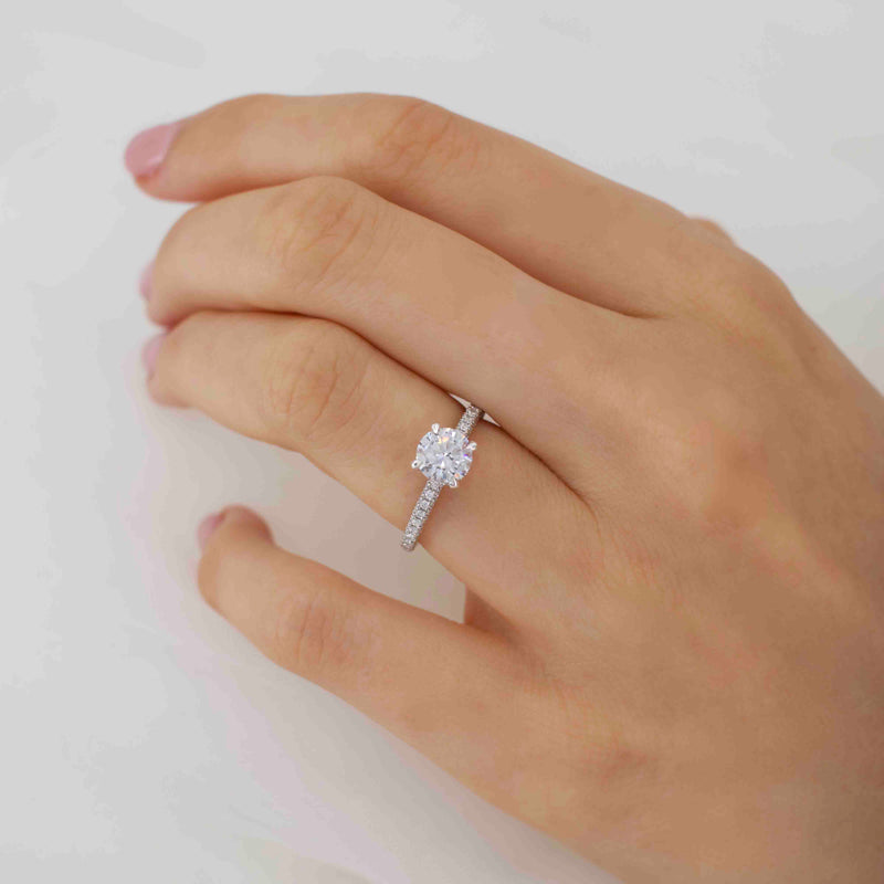LIVELY - Chatham® Round Emerald 18k White Gold Petite Hidden Halo Pavé Shoulder Set Ring