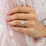 MACY - Elongated Cushion Natural Diamond Platinum Petite Shoulder Set Engagement Ring Lily Arkwright