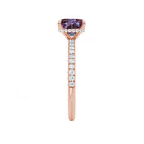LIVELY - Chatham® Princess Alexandrite 18k Rose Gold Petite Hidden Halo Pavé Shoulder Set Ring