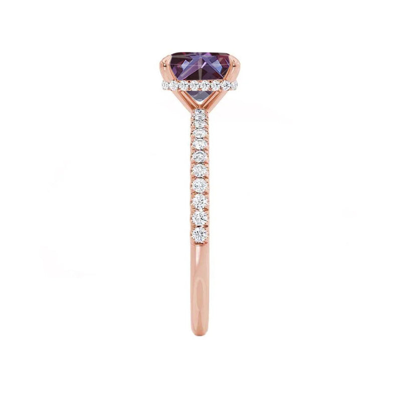 LIVELY - Chatham® Princess Alexandrite 18k Rose Gold Petite Hidden Halo Pavé Shoulder Set Ring