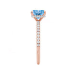 LIVELY - Chatham® Princess Aqua Spinel 18k Rose Gold Petite Hidden Halo Pavé Shoulder Set Ring