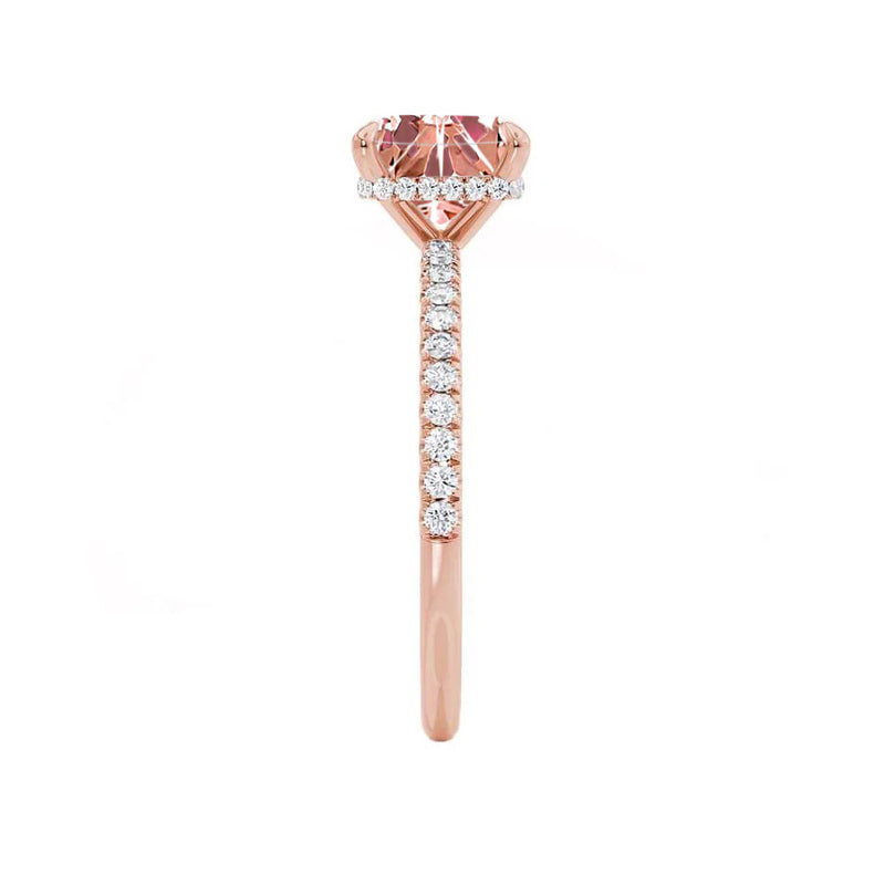 LIVELY - Chatham® Princess Champagne Sapphire 18k Rose Gold Petite Hidden Halo Pavé Shoulder Set Ring