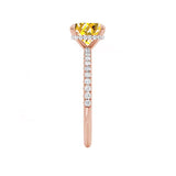 LIVELY - Chatham® Princess Yellow Sapphire 18k Rose Gold Petite Hidden Halo Pavé Shoulder Set Ring