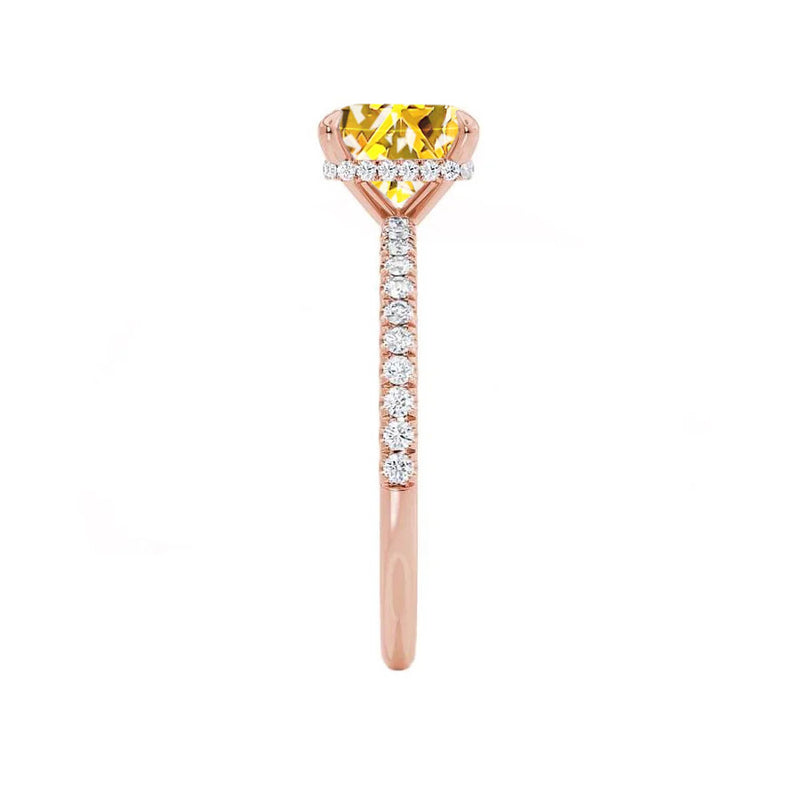 LIVELY - Chatham® Princess Yellow Sapphire 18k Rose Gold Petite Hidden Halo Pavé Shoulder Set Ring