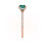 LIVELY - Chatham® Cushion Emerald 18k Rose Gold Petite Hidden Halo Pavé Shoulder Set Ring