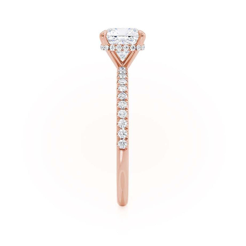 LIVELY - Cushion Natural Diamond 18k Rose Gold Petite Hidden Halo Pavé Shoulder Set Engagement Ring Lily Arkwright