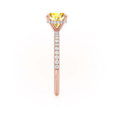 LIVELY - Chatham® Cushion Yellow Sapphire 18k Rose Gold Petite Hidden Halo Pavé Shoulder Set Ring