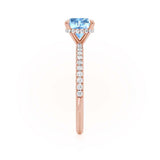 LIVELY - Chatham® Cushion Aqua Spinel 18k Rose Gold Petite Hidden Halo Pavé Shoulder Set Ring