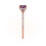 LIVELY - Chatham® Cushion Alexandrite 18k Rose Gold Petite Hidden Halo Pavé Shoulder Set Ring