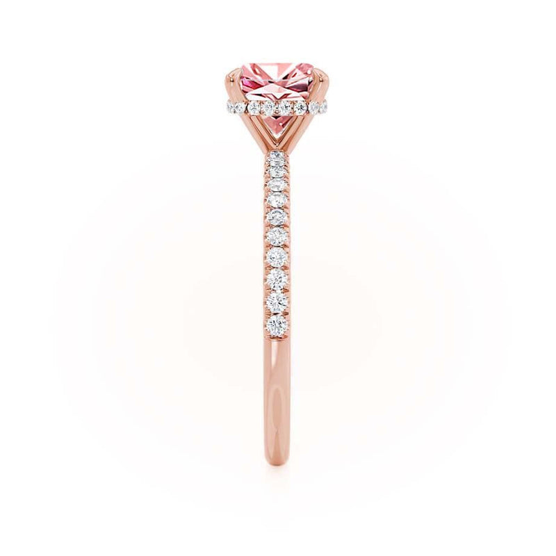 LIVELY - Chatham® Cushion Champagne Sapphire 18k Rose Gold Petite Hidden Halo Pavé Shoulder Set Ring