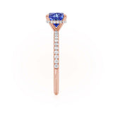 LIVELY - Chatham® Cushion Blue Sapphire 18k Rose Gold Petite Hidden Halo Pavé Shoulder Set Ring