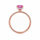 LIVELY - Chatham® Cushion Pink Sapphire 18k Rose Gold Petite Hidden Halo Pavé Shoulder Set Ring