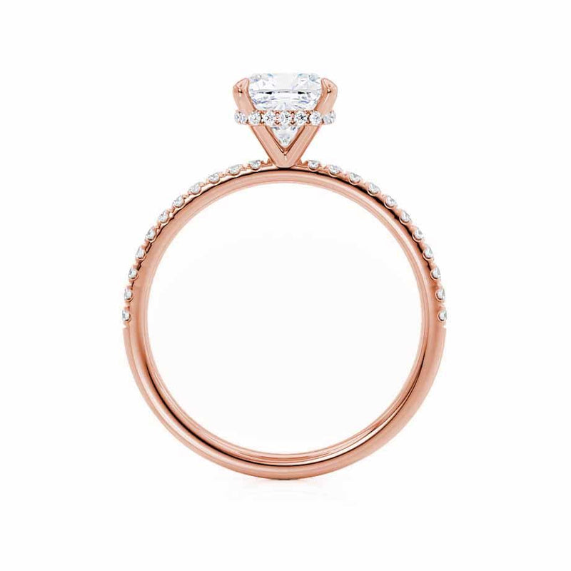 LIVELY - Cushion Natural Diamond 18k Rose Gold Petite Hidden Halo Pavé Shoulder Set Engagement Ring Lily Arkwright