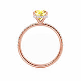 LIVELY - Chatham® Cushion Yellow Sapphire 18k Rose Gold Petite Hidden Halo Pavé Shoulder Set Ring