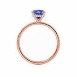 LIVELY - Chatham® Cushion Blue Sapphire 18k Rose Gold Petite Hidden Halo Pavé Shoulder Set Ring