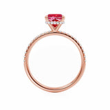 LIVELY - Chatham® Cushion Ruby 18k Rose Gold Petite Hidden Halo Pavé Shoulder Set Ring