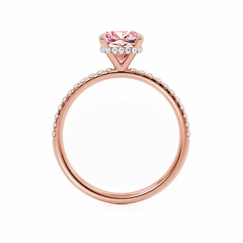 LIVELY - Chatham® Cushion Champagne Sapphire 18k Rose Gold Petite Hidden Halo Pavé Shoulder Set Ring