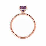 LIVELY - Chatham® Cushion Alexandrite 18k Rose Gold Petite Hidden Halo Pavé Shoulder Set Ring
