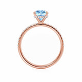 LIVELY - Chatham® Cushion Aqua Spinel 18k Rose Gold Petite Hidden Halo Pavé Shoulder Set Ring