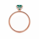 LIVELY - Chatham® Cushion Emerald 18k Rose Gold Petite Hidden Halo Pavé Shoulder Set Ring