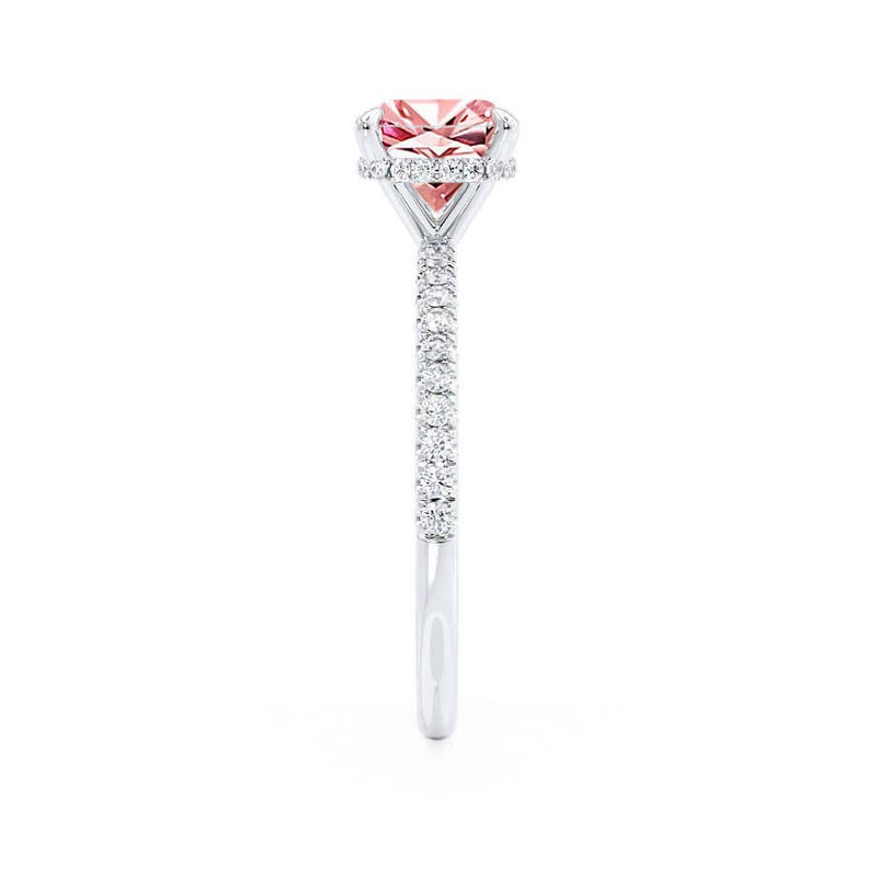 LIVELY - Chatham® Cushion Champagne Sapphire 950 Platinum Petite Hidden Halo Pavé Shoulder Set Ring