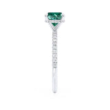 LIVELY - Chatham® Cushion Emerald 18k White Gold Petite Hidden Halo Pavé Shoulder Set Ring