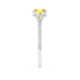 LIVELY - Chatham® Cushion Yellow Sapphire 18k White Gold Petite Hidden Halo Pavé Shoulder Set Ring