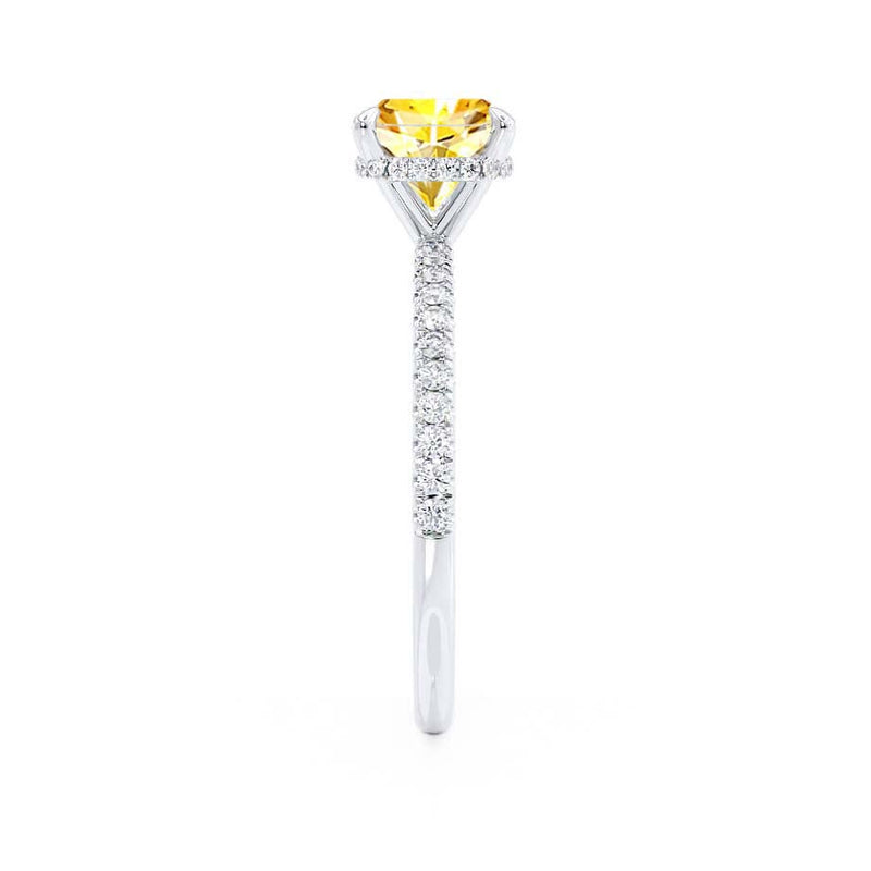 LIVELY - Chatham® Cushion Yellow Sapphire 18k White Gold Petite Hidden Halo Pavé Shoulder Set Ring