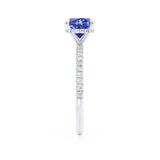 LIVELY - Chatham® Cushion Blue Sapphire 950 Platinum Petite Hidden Halo Pavé Shoulder Set Ring