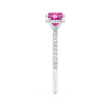 LIVELY - Chatham® Cushion Pink Sapphire 950 Platinum Petite Hidden Halo Pavé Shoulder Set Ring