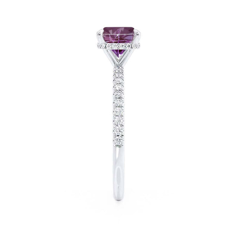 LIVELY - Chatham® Cushion Alexandrite 950 Platinum Petite Hidden Halo Pavé Shoulder Set Ring