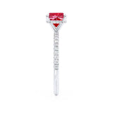 LIVELY - Chatham® Cushion Ruby 18k White Gold Petite Hidden Halo Pavé Shoulder Set Ring