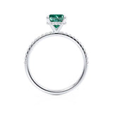 LIVELY - Chatham® Cushion Emerald 18k White Gold Petite Hidden Halo Pavé Shoulder Set Ring