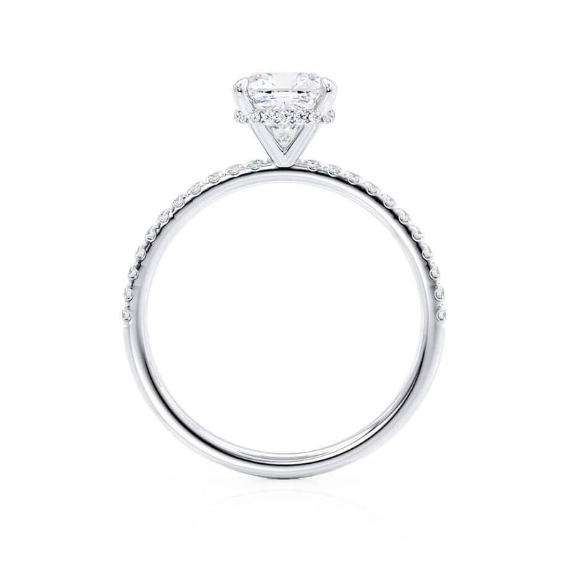 LIVELY - Cushion Natural Diamond 18k White Gold Petite Hidden Halo Pavé Shoulder Set Engagement Ring Lily Arkwright