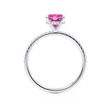 LIVELY - Chatham® Cushion Pink Sapphire 950 Platinum Petite Hidden Halo Pavé Shoulder Set Ring