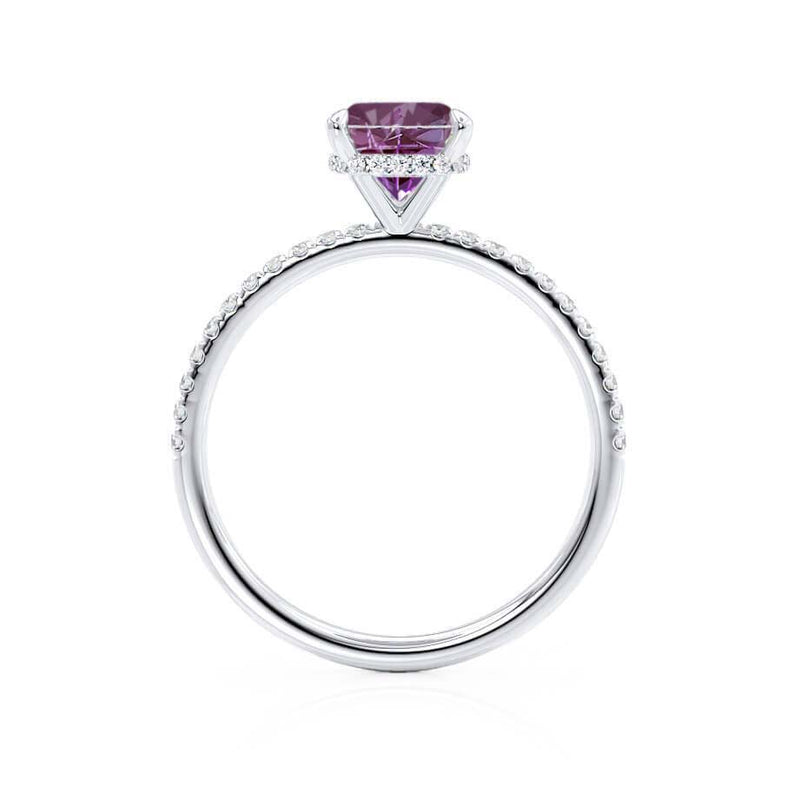 LIVELY - Chatham® Cushion Alexandrite 950 Platinum Petite Hidden Halo Pavé Shoulder Set Ring