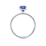 LIVELY - Chatham® Cushion Blue Sapphire 950 Platinum Petite Hidden Halo Pavé Shoulder Set Ring