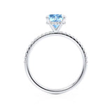 LIVELY - Chatham® Cushion Aqua Spinel 950 Platinum Petite Hidden Halo Pavé Shoulder Set Ring