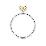 LIVELY - Chatham® Cushion Yellow Sapphire 18k White Gold Petite Hidden Halo Pavé Shoulder Set Ring