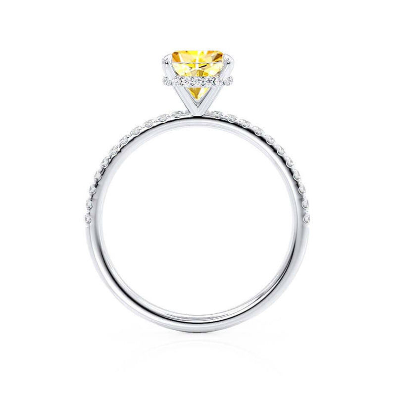 LIVELY - Chatham® Cushion Yellow Sapphire 18k White Gold Petite Hidden Halo Pavé Shoulder Set Ring
