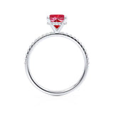 LIVELY - Chatham® Cushion Ruby 18k White Gold Petite Hidden Halo Pavé Shoulder Set Ring